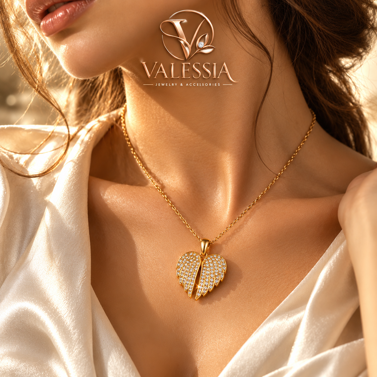 Zirconia Angel Wing Stainless Steel Necklace