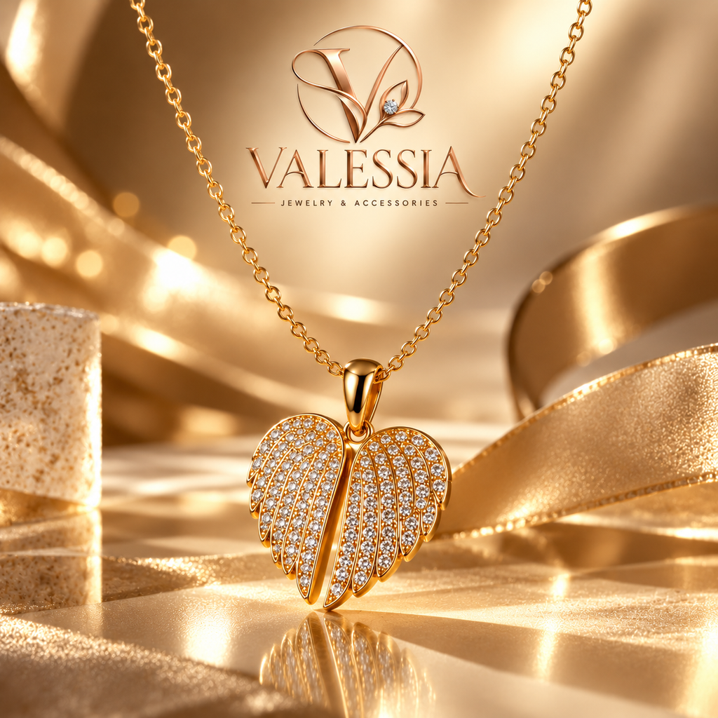 Zirconia Angel Wing Stainless Steel Necklace