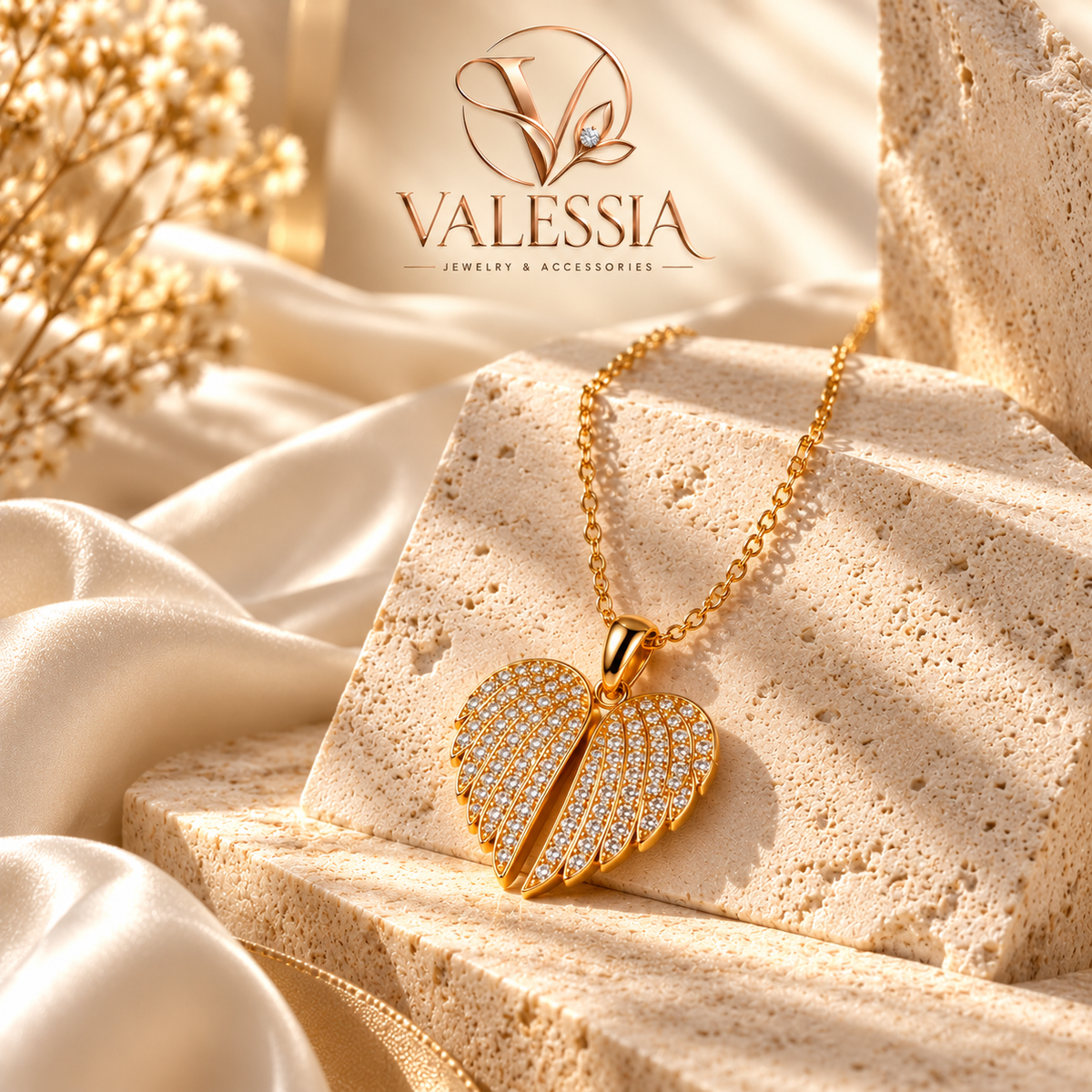 Zirconia Angel Wing Stainless Steel Necklace