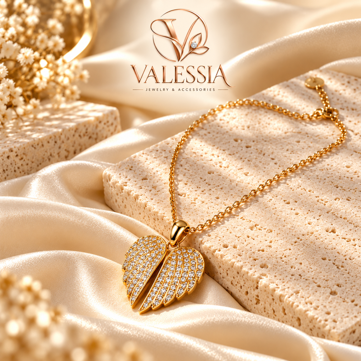 Zirconia Angel Wing Stainless Steel Necklace