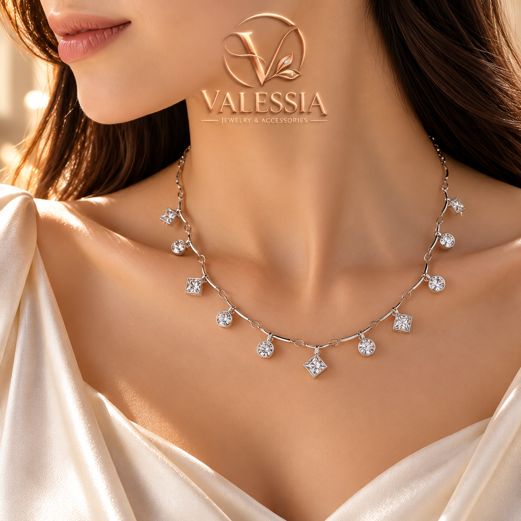Silver-Tone Square and Round Pendant Necklace
