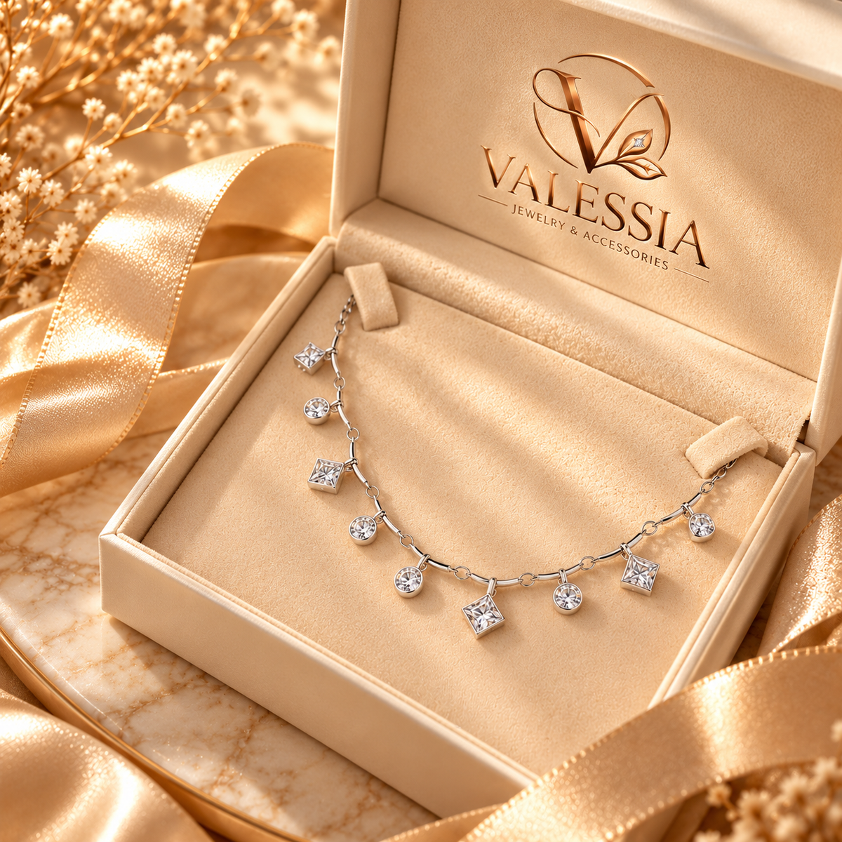 Silver-Tone Square and Round Pendant Necklace