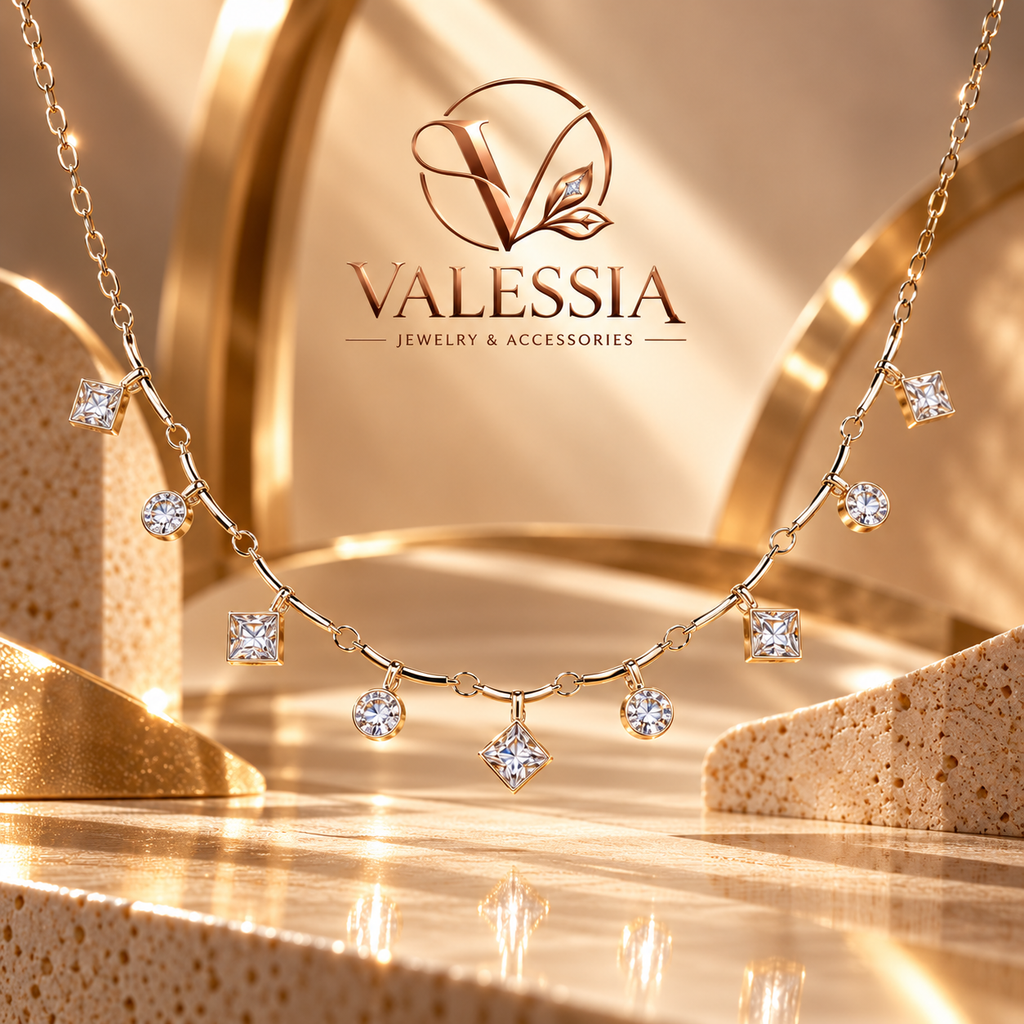 Silver-Tone Square and Round Pendant Necklace