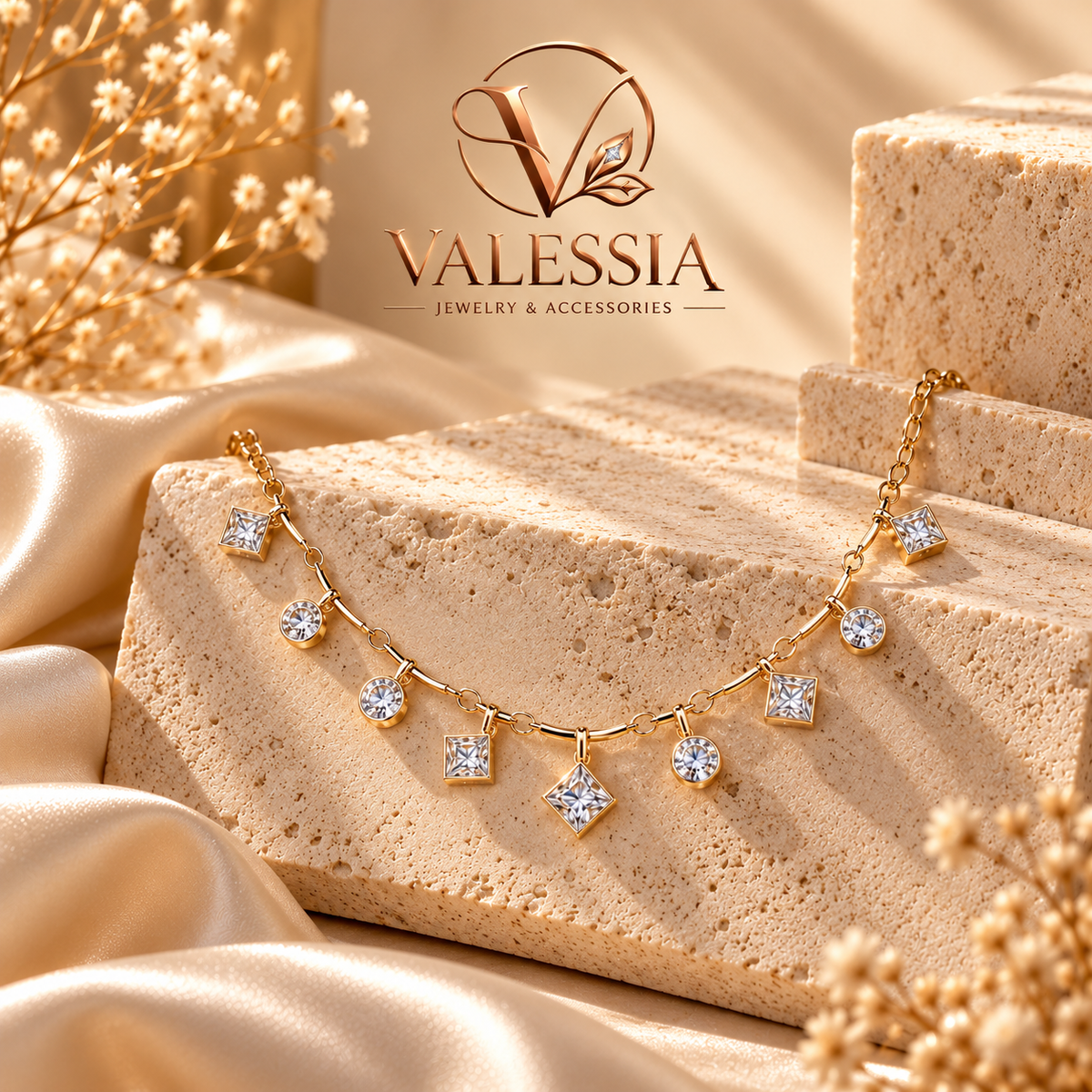 Silver-Tone Square and Round Pendant Necklace
