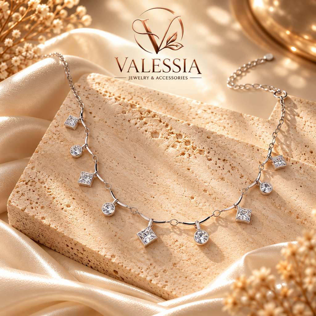Silver-Tone Square and Round Pendant Necklace