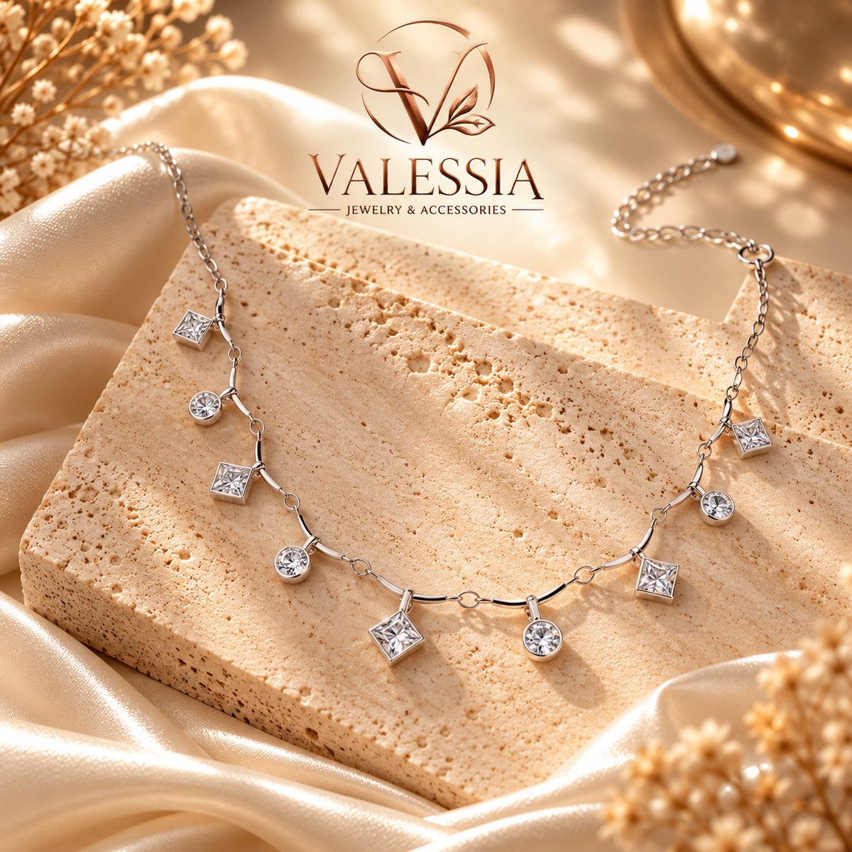 Silver-Tone Square and Round Pendant Necklace