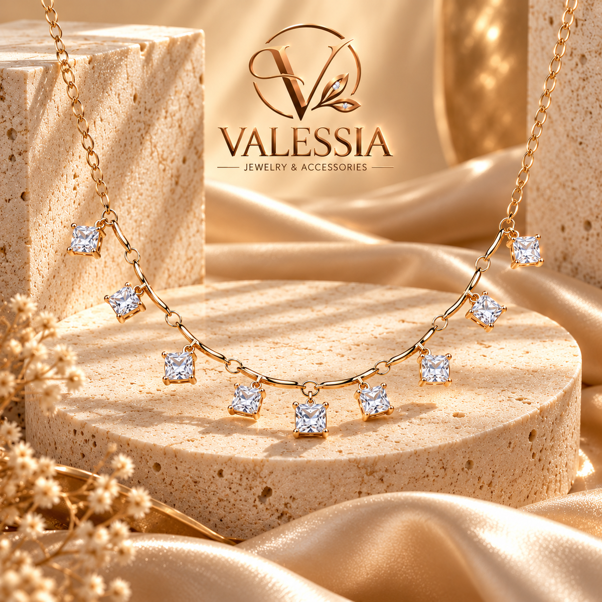 Silver-Tone Square-Cut Pendant Necklace