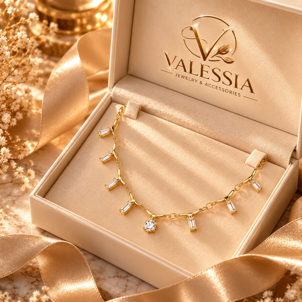 Gold-Tone Baguette-Cut Pendant Necklace
