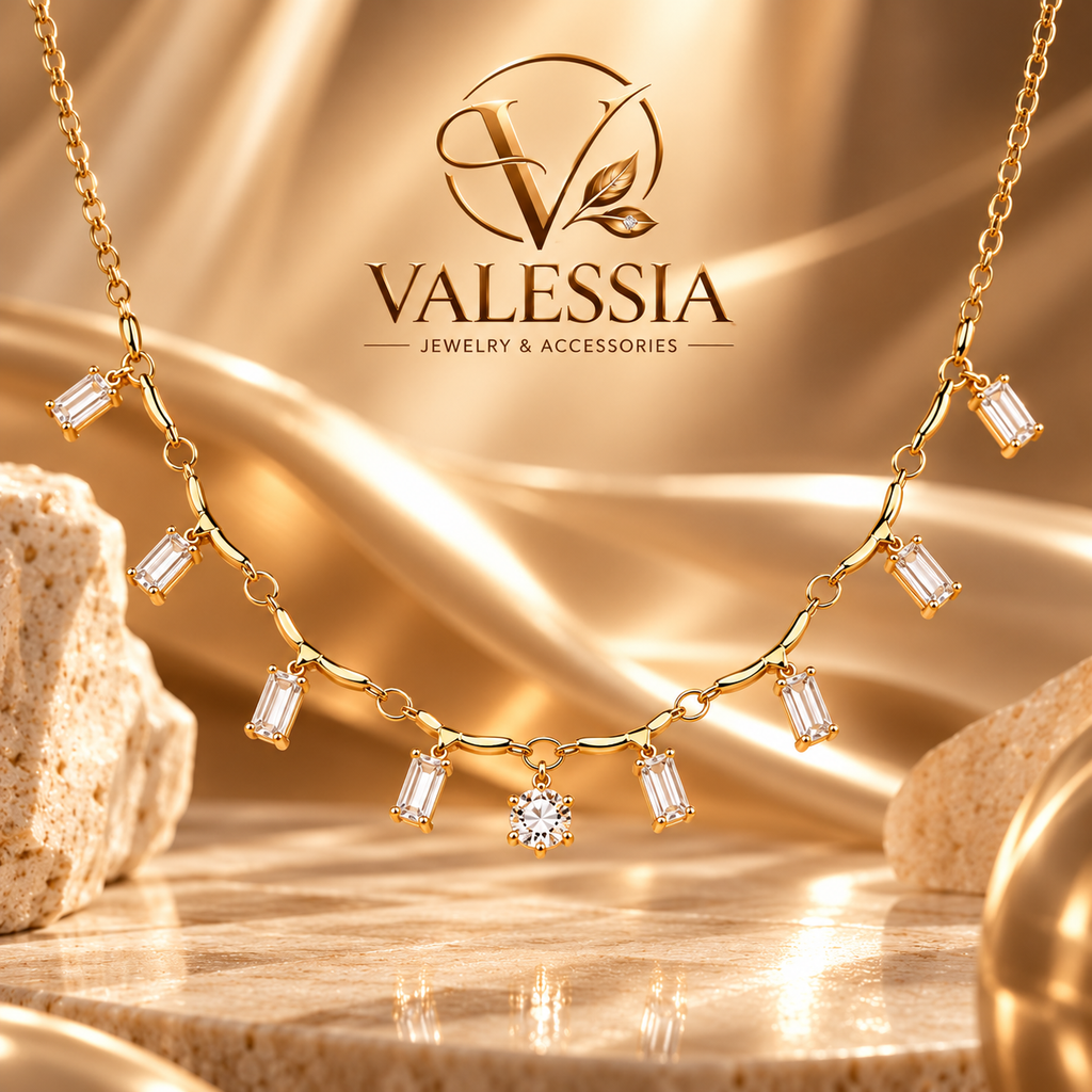 Gold-Tone Baguette-Cut Pendant Necklace
