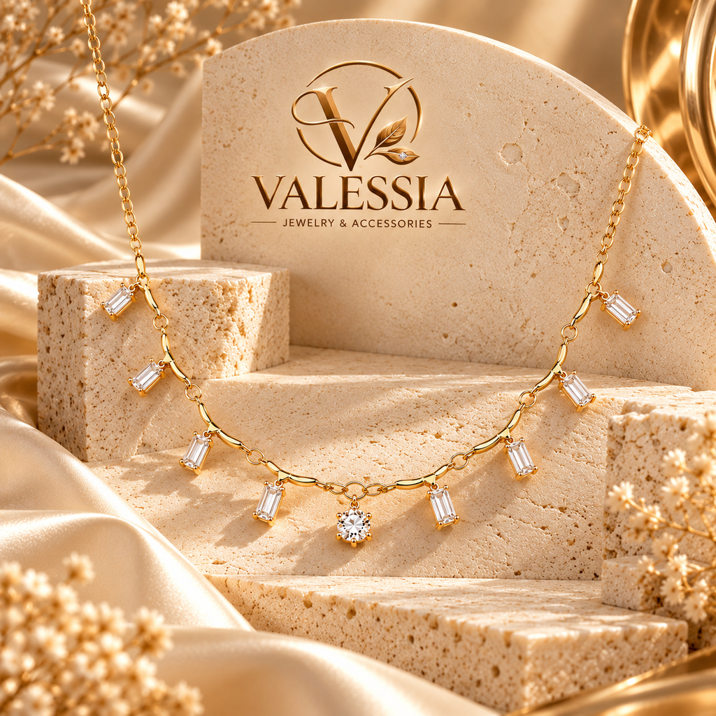 Gold-Tone Baguette-Cut Pendant Necklace