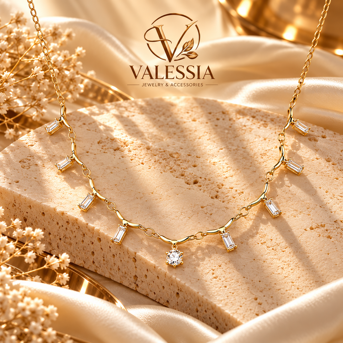 Gold-Tone Baguette-Cut Pendant Necklace