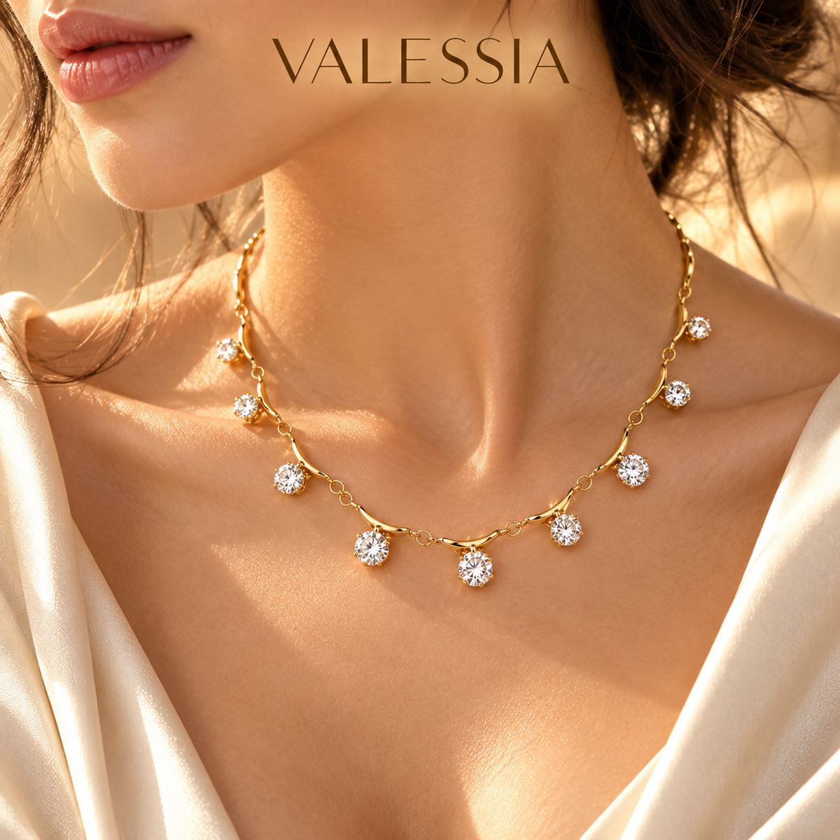 Gold-Tone Necklace with Round Dangle Stones