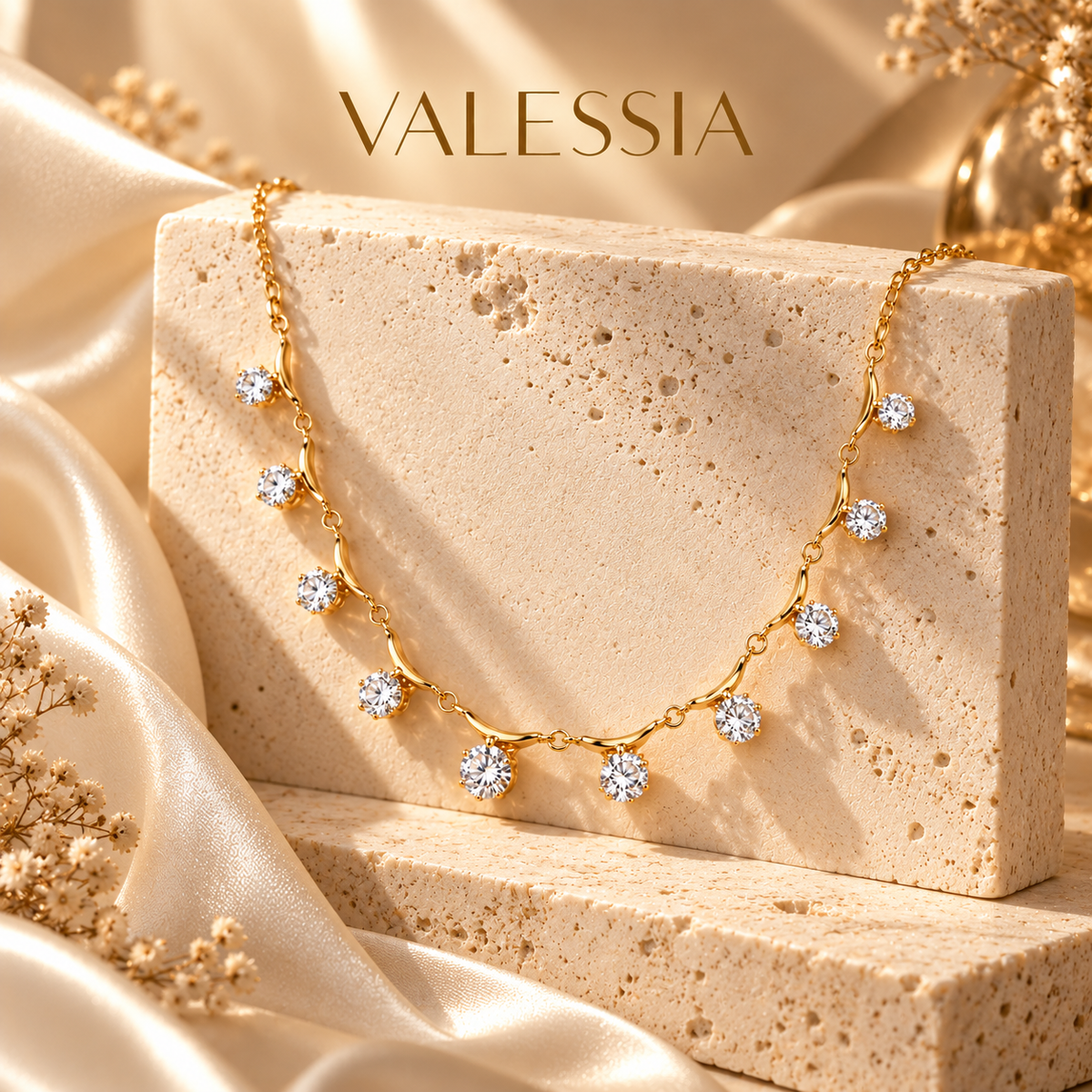 Gold-Tone Necklace with Round Dangle Stones