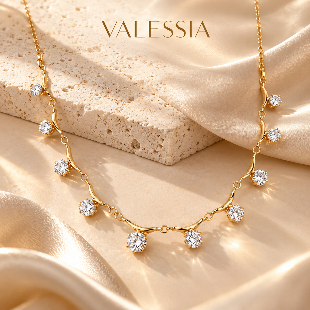 Gold-Tone Necklace with Round Dangle Stones