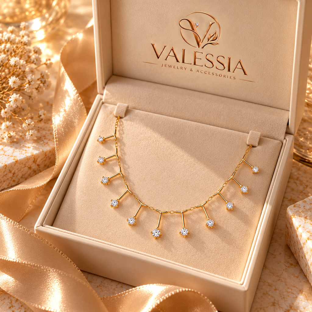 Silver-Tone Necklace with Square Dangle Stones