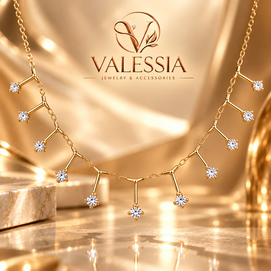 Silver-Tone Necklace with Square Dangle Stones