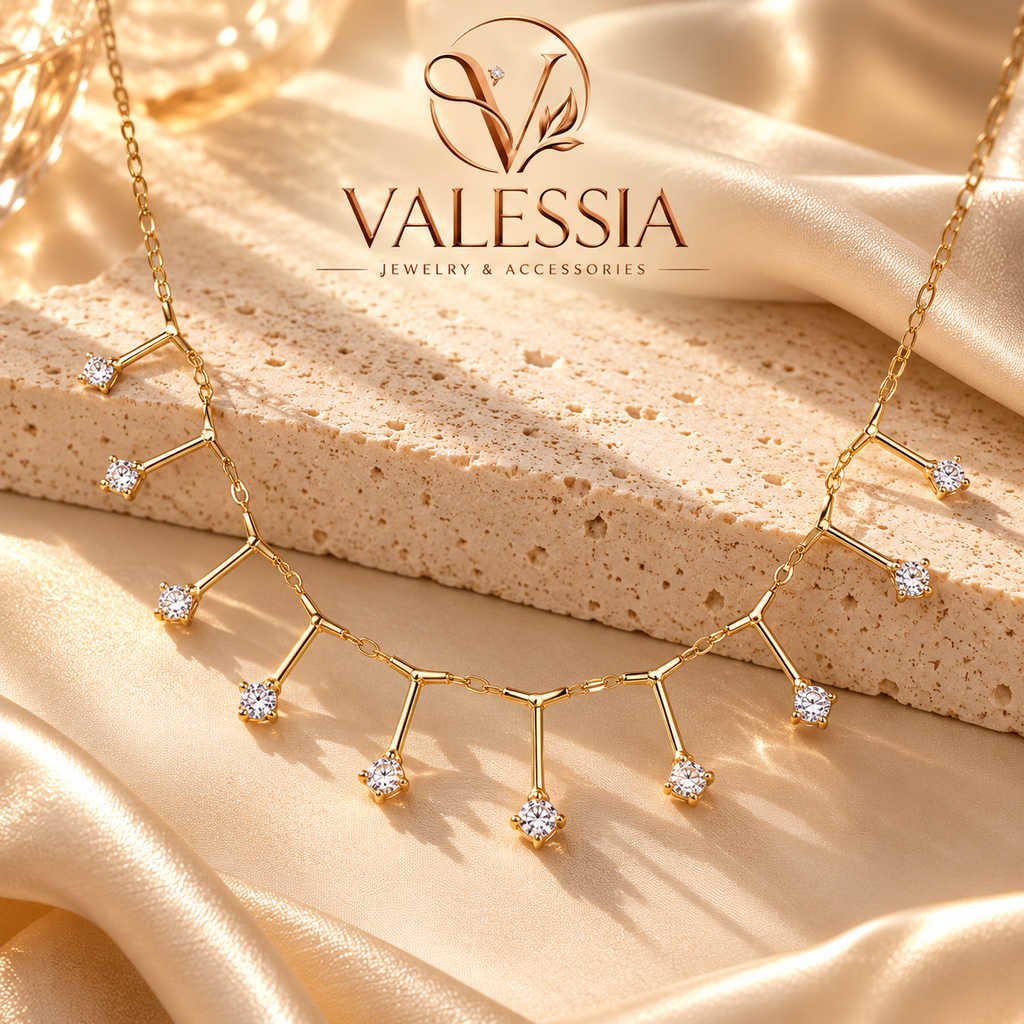 Silver-Tone Necklace with Square Dangle Stones