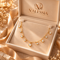 Gold-Tone Necklace with Square and Round Dangle Stones