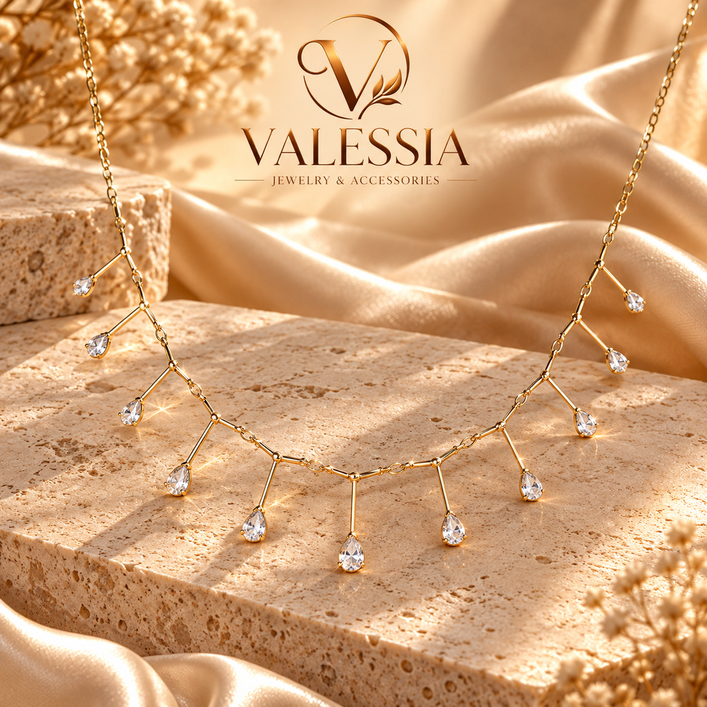 Silver-Tone Necklace with Teardrop Dangle Stone