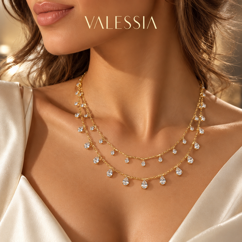 Double-Layer Gold-Tone Necklace with Teardrop Pendant
