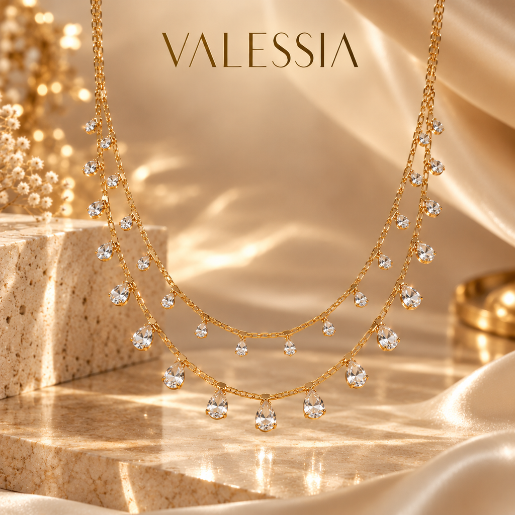 Double-Layer Gold-Tone Necklace with Teardrop Pendant