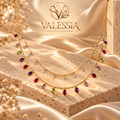 Double-Layer Necklace with Colorful Teardrop Pendants
