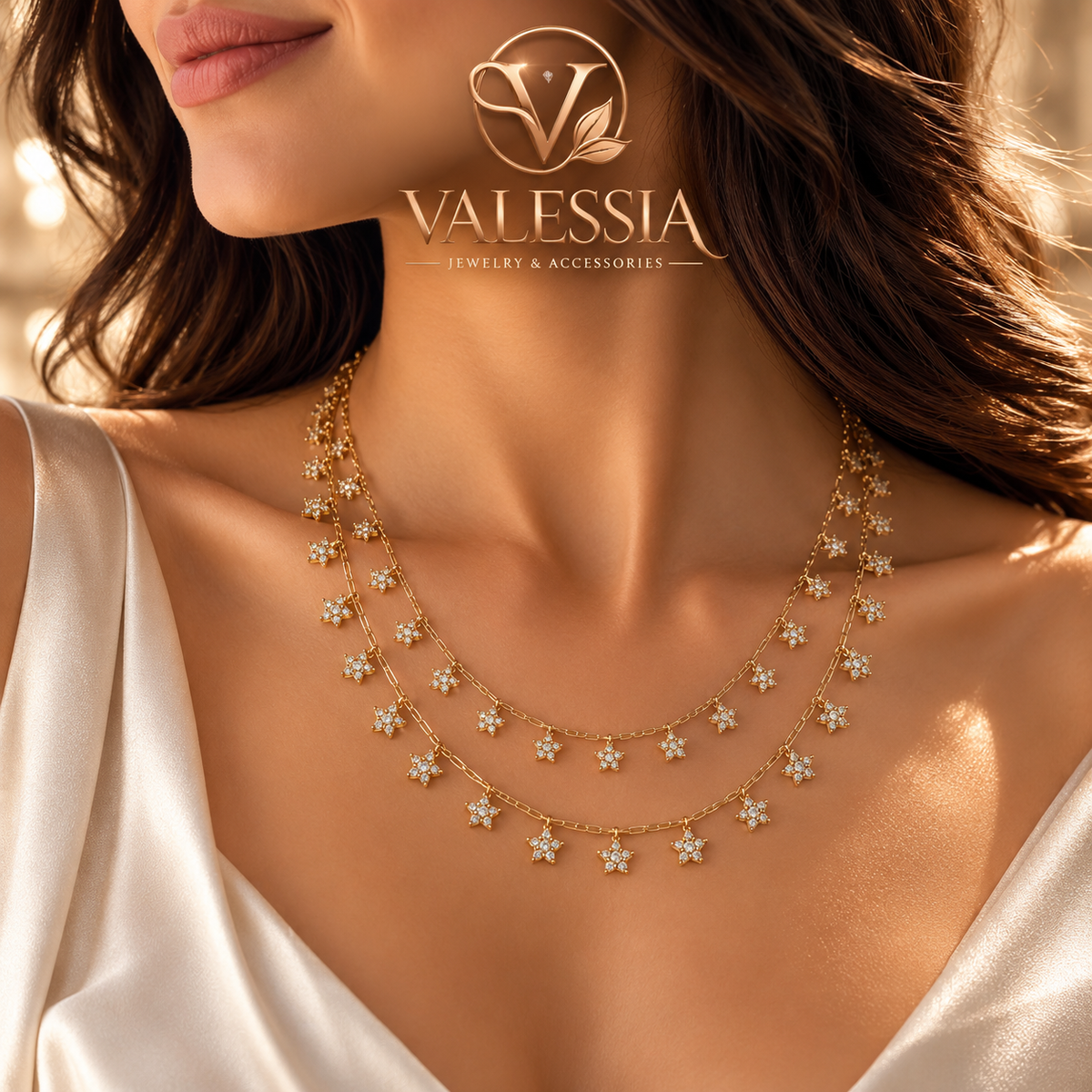Double-Layer Gold-Tone Necklace with Star-Shaped Pendant