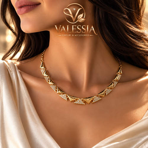 Chunky Gold-Tone Necklace with Triangle-Shaped Stones
