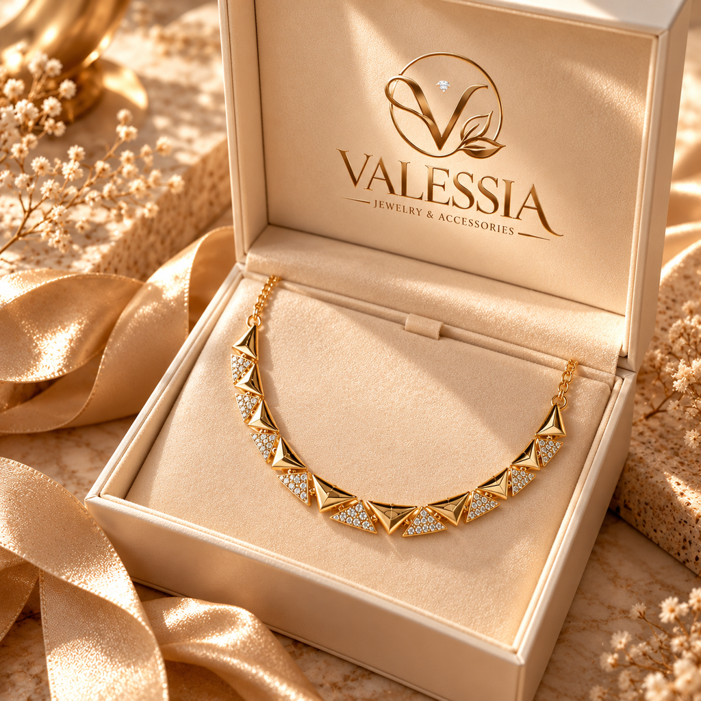 Chunky Gold-Tone Necklace with Triangle-Shaped Stones