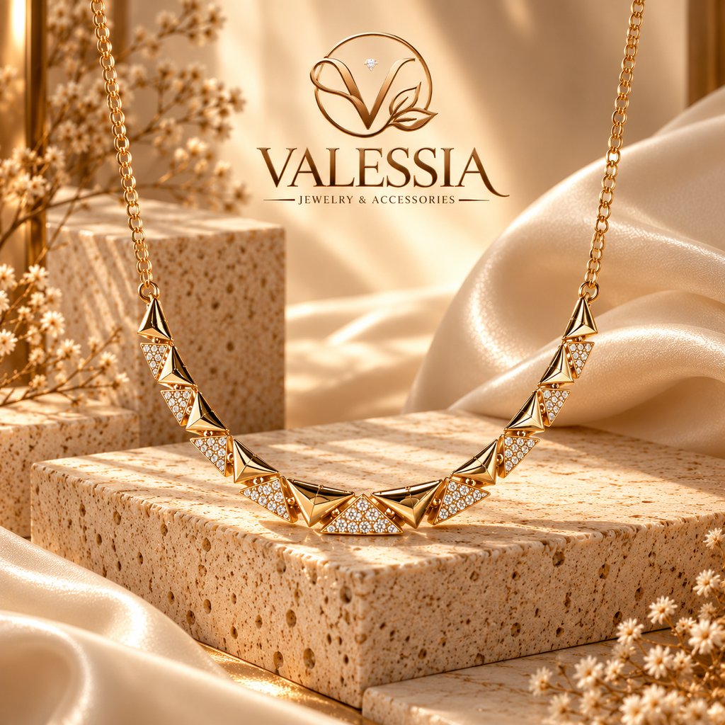 Chunky Gold-Tone Necklace with Triangle-Shaped Stones