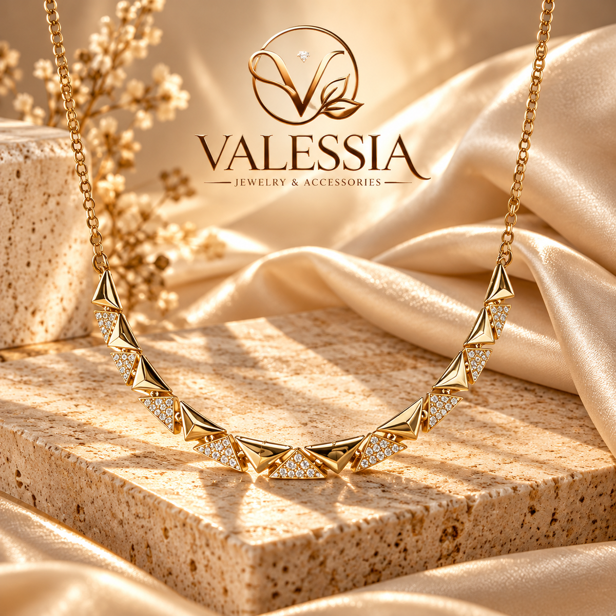 Chunky Gold-Tone Necklace with Triangle-Shaped Stones