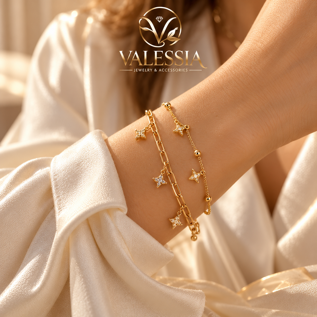 Gold-Tone Double-Chain Bracelet with Star Charm