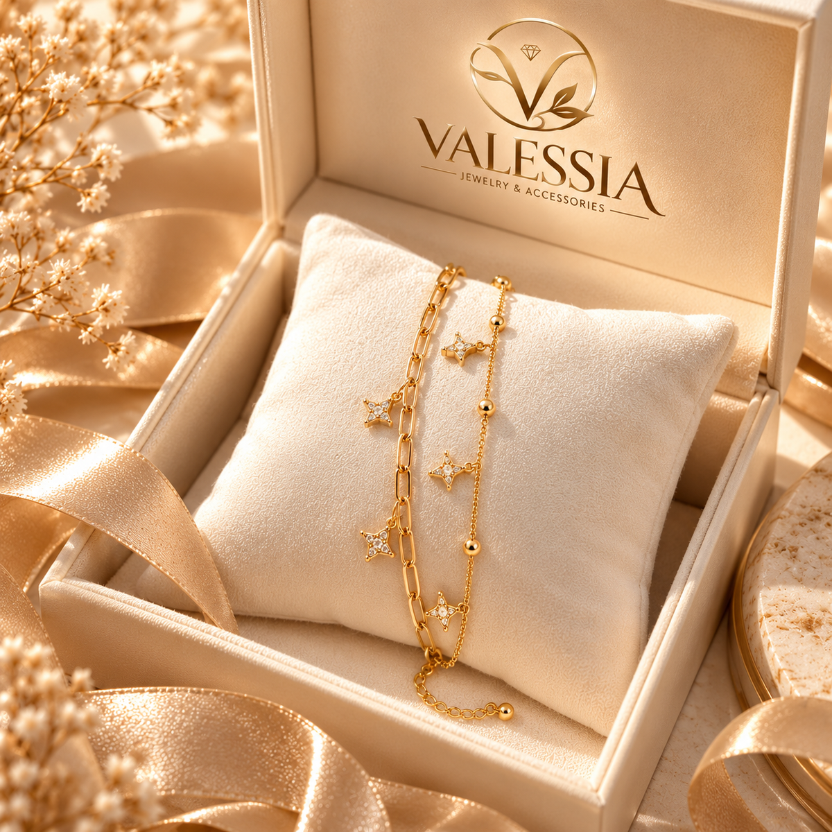 Gold-Tone Double-Chain Bracelet with Star Charm