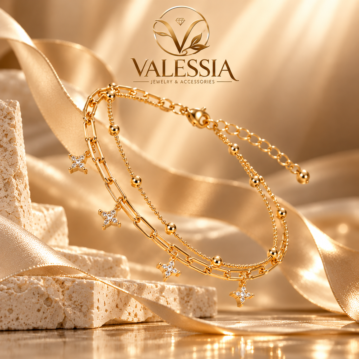 Gold-Tone Double-Chain Bracelet with Star Charm