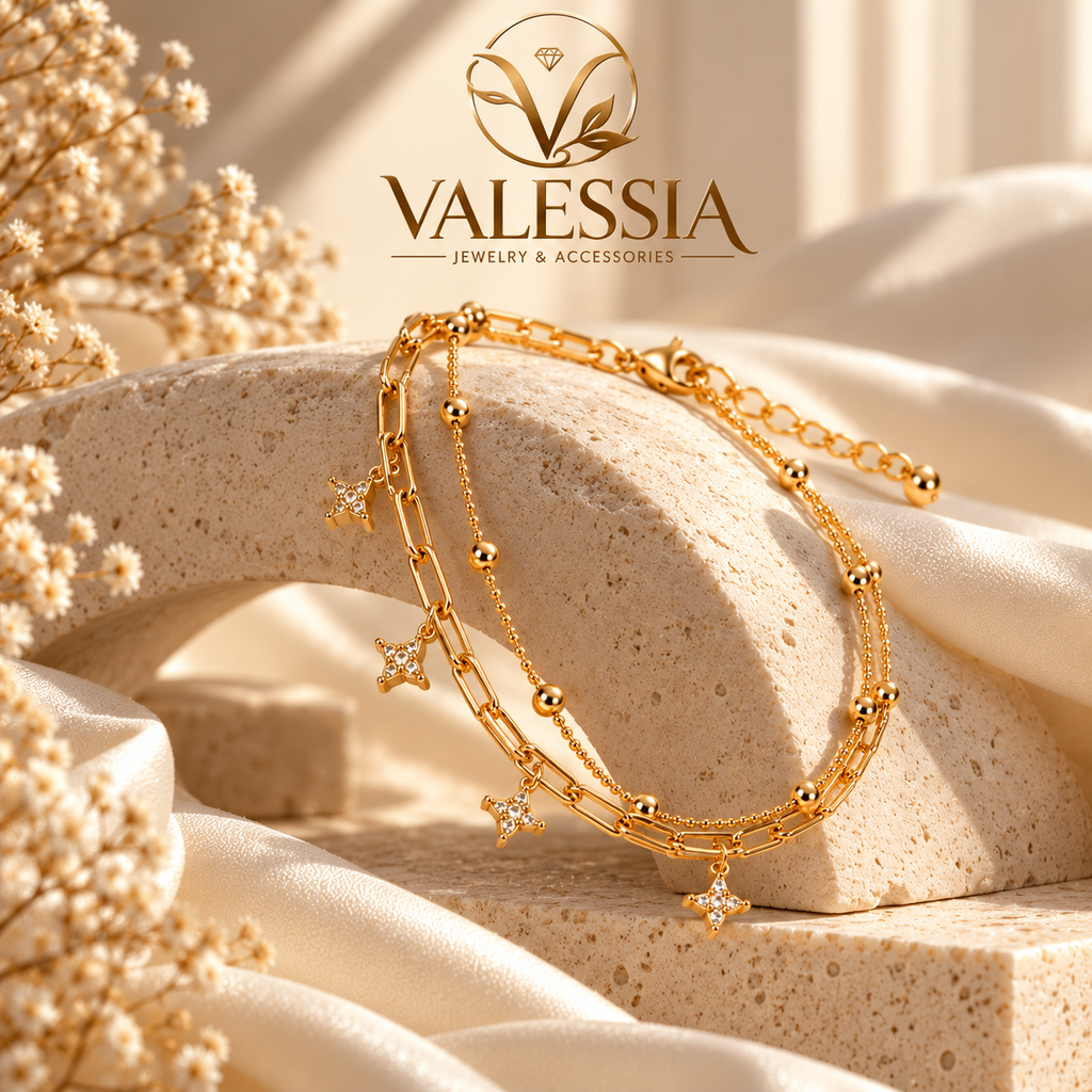 Gold-Tone Double-Chain Bracelet with Star Charm