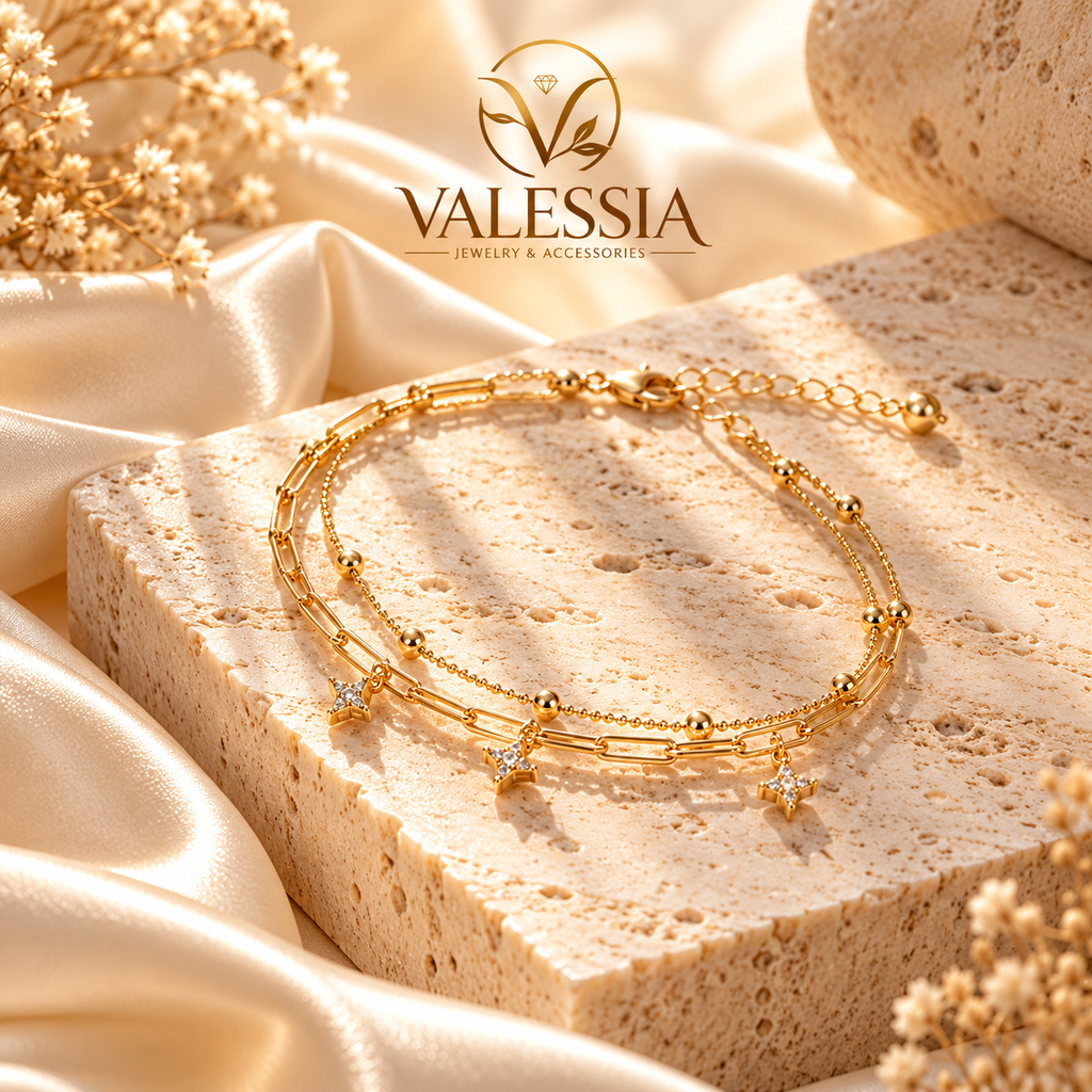 Gold-Tone Double-Chain Bracelet with Star Charm