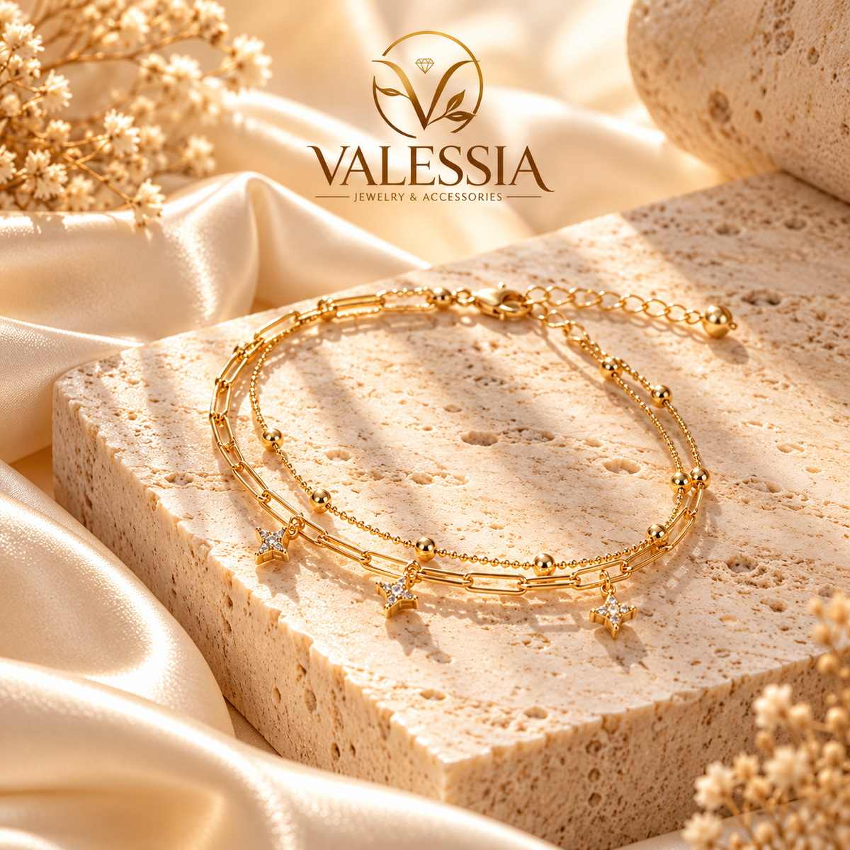 Gold-Tone Double-Chain Bracelet with Star Charm