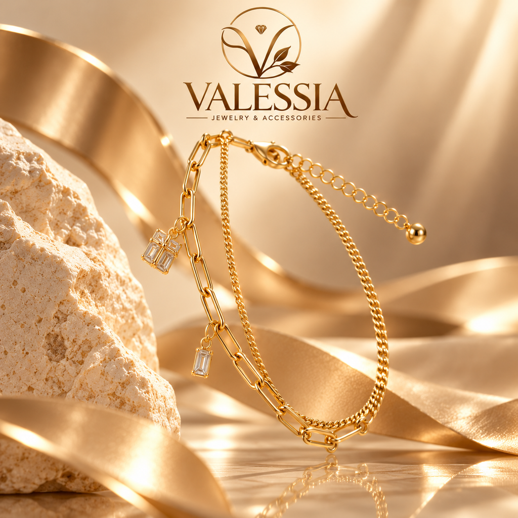 Gold-Tone Double-Chain Bracelet with Four-Leaf Clover Charm