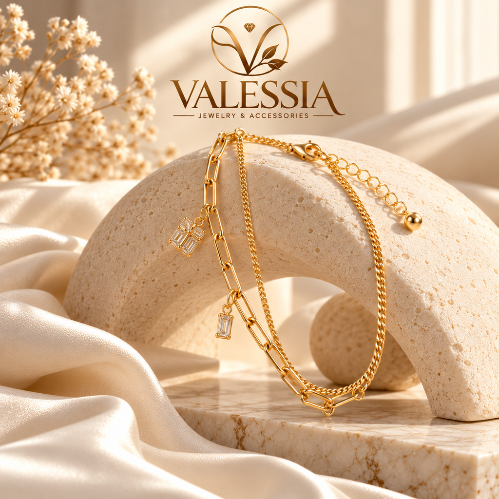 Gold-Tone Double-Chain Bracelet with Four-Leaf Clover Charm