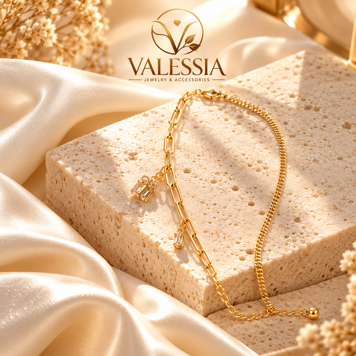 Gold-Tone Double-Chain Bracelet with Four-Leaf Clover Charm