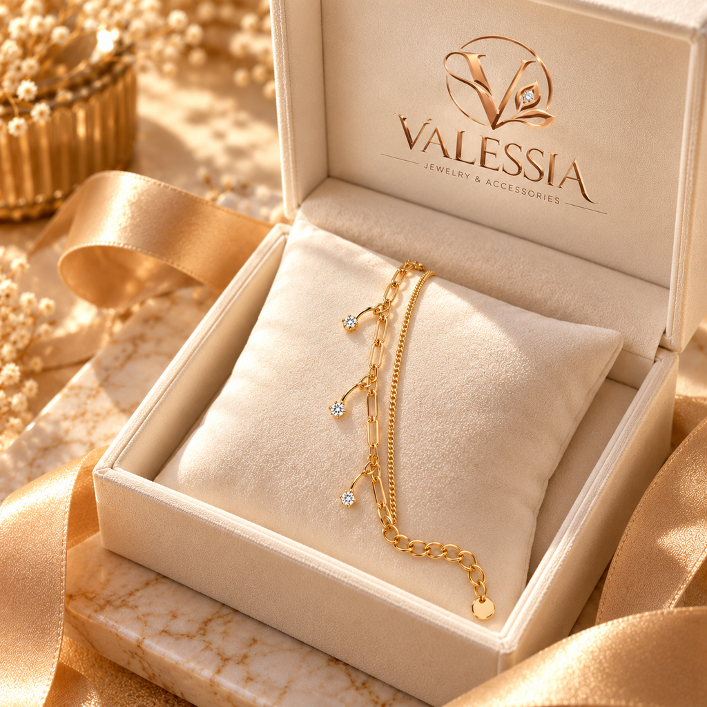 Gold and Silver-Tone Double-Chain Bracelet with Elegant Dangle Stones