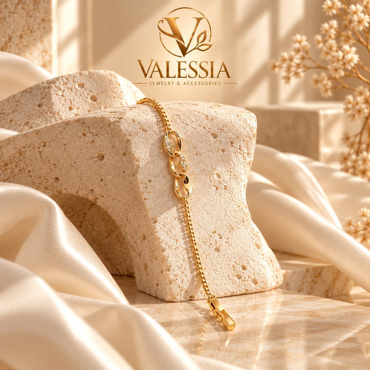 Gold and Silver-Tone Bracelet with Crystal Chain Links