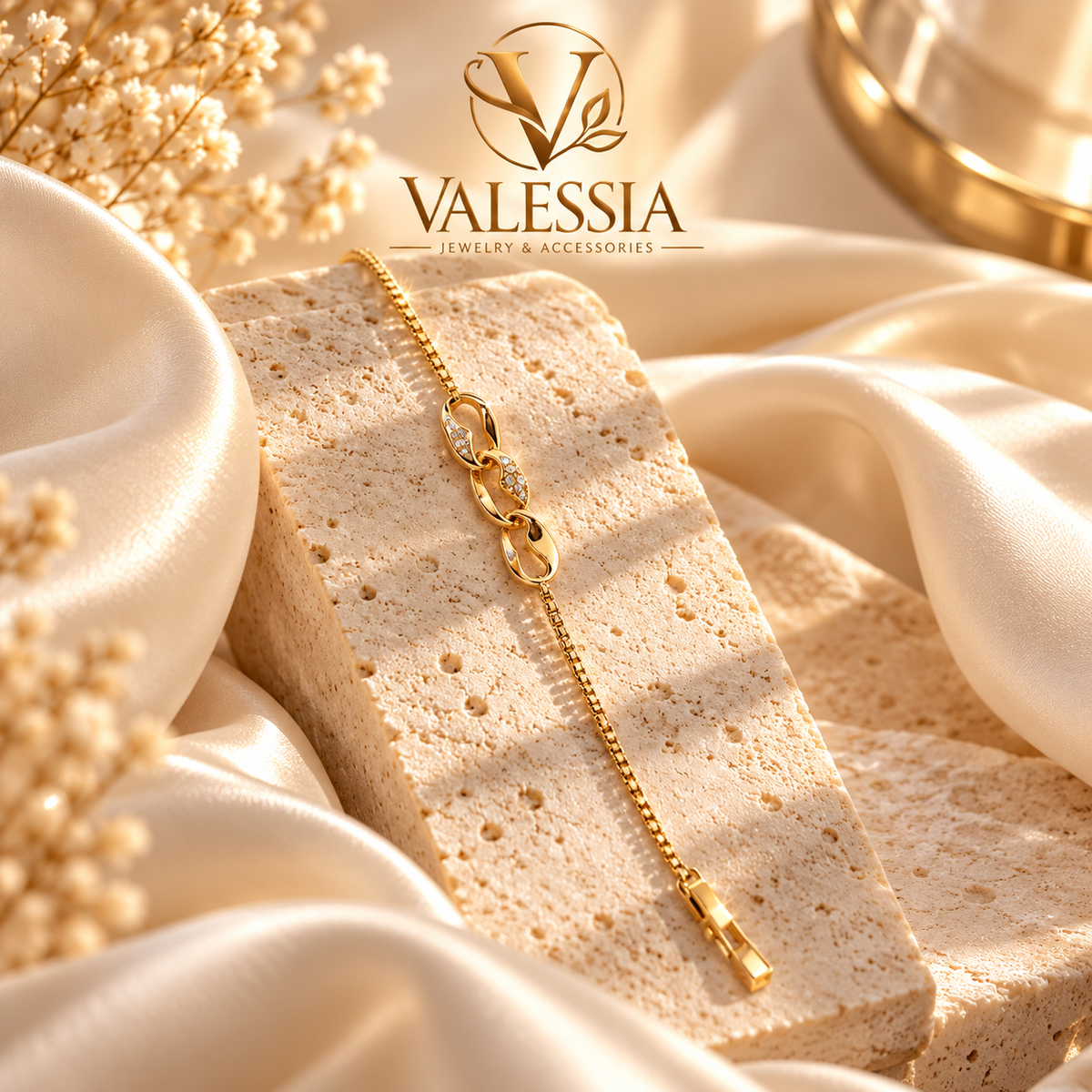 Gold and Silver-Tone Bracelet with Crystal Chain Links
