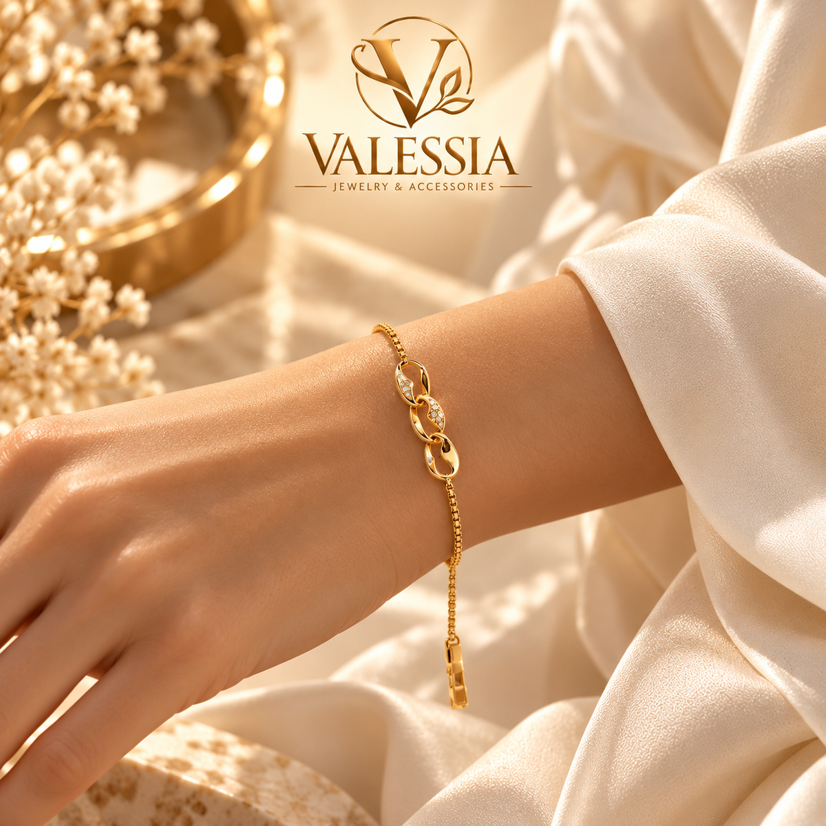 Gold and Silver-Tone Bracelet with Crystal Chain Links