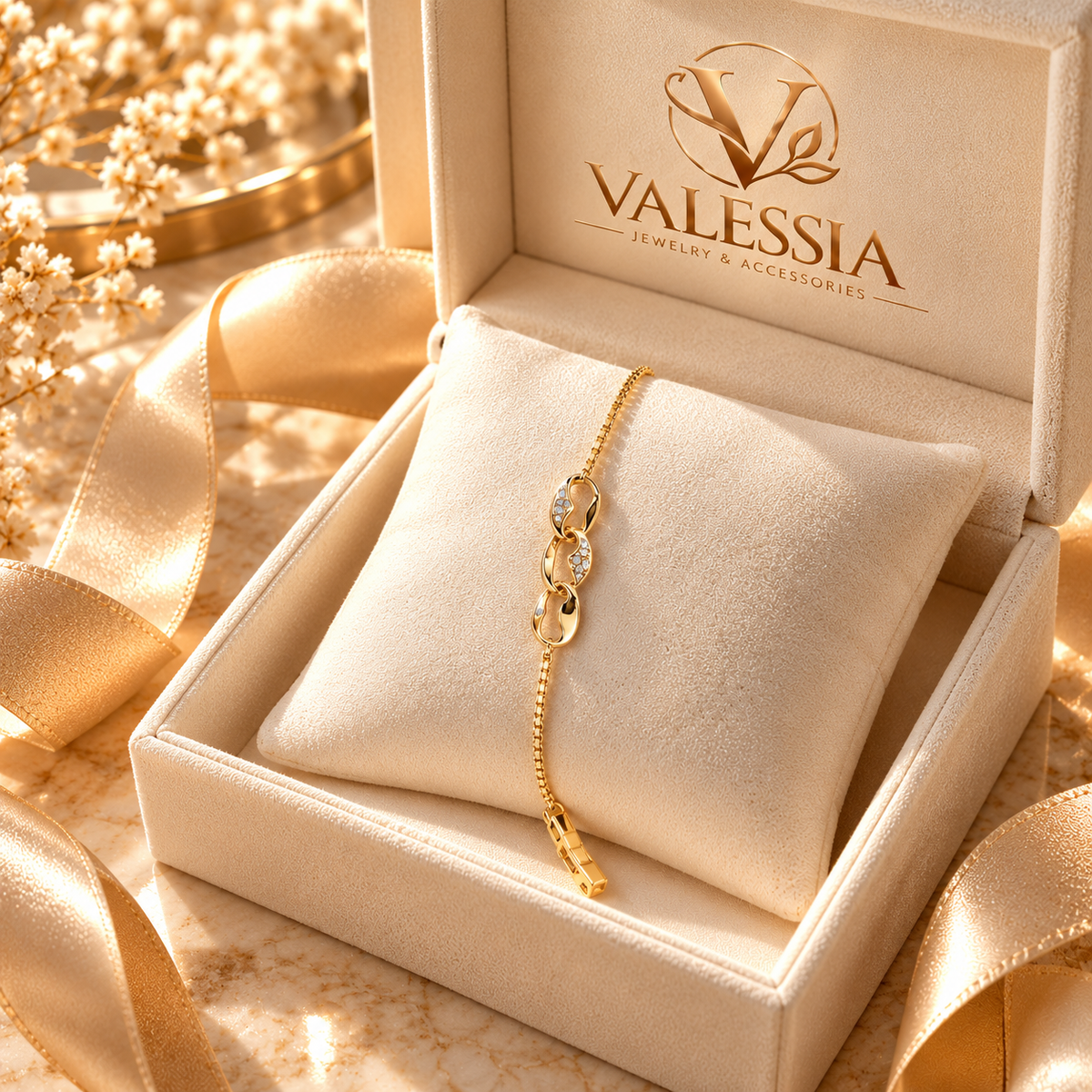 Gold and Silver-Tone Bracelet with Crystal Chain Links