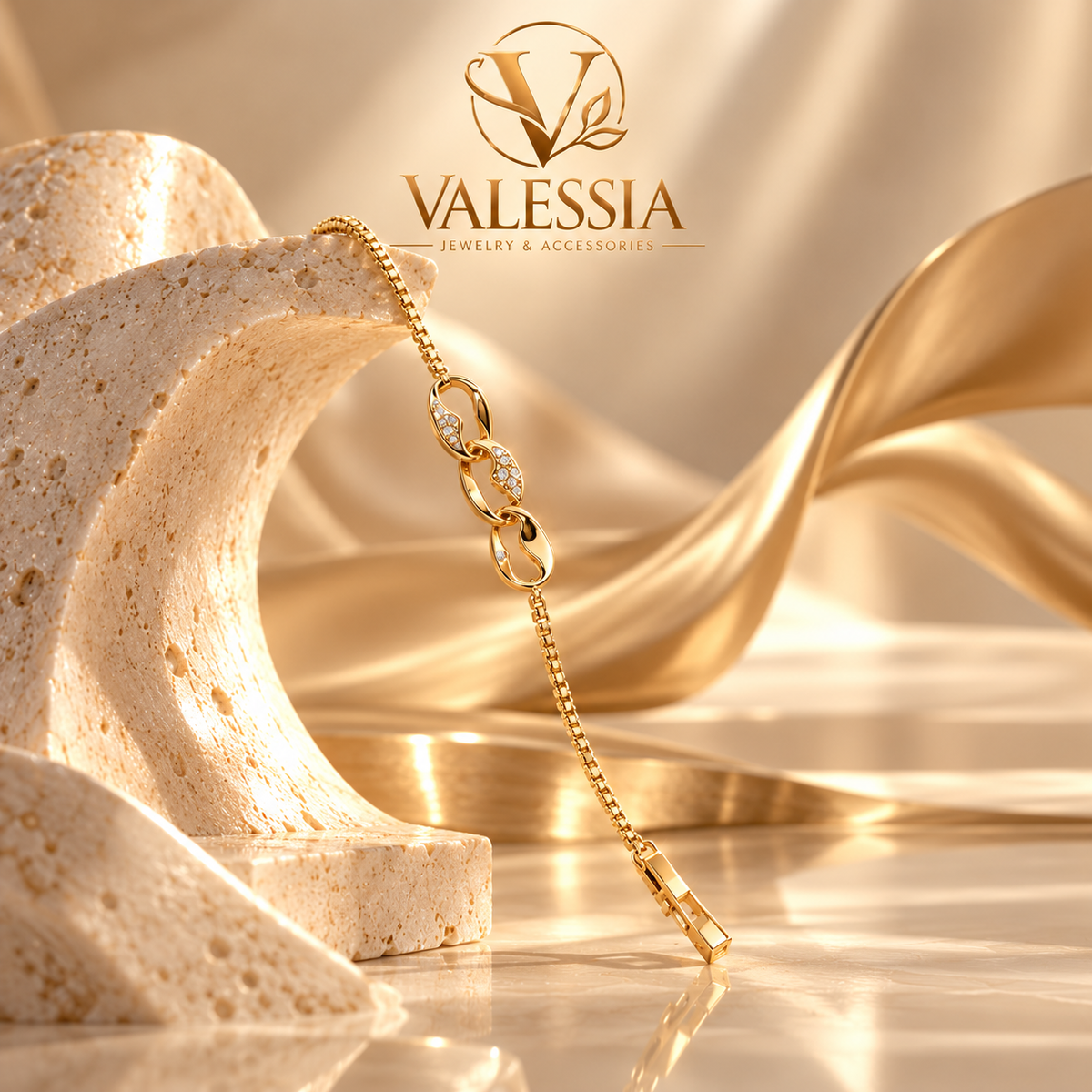 Gold and Silver-Tone Bracelet with Crystal Chain Links