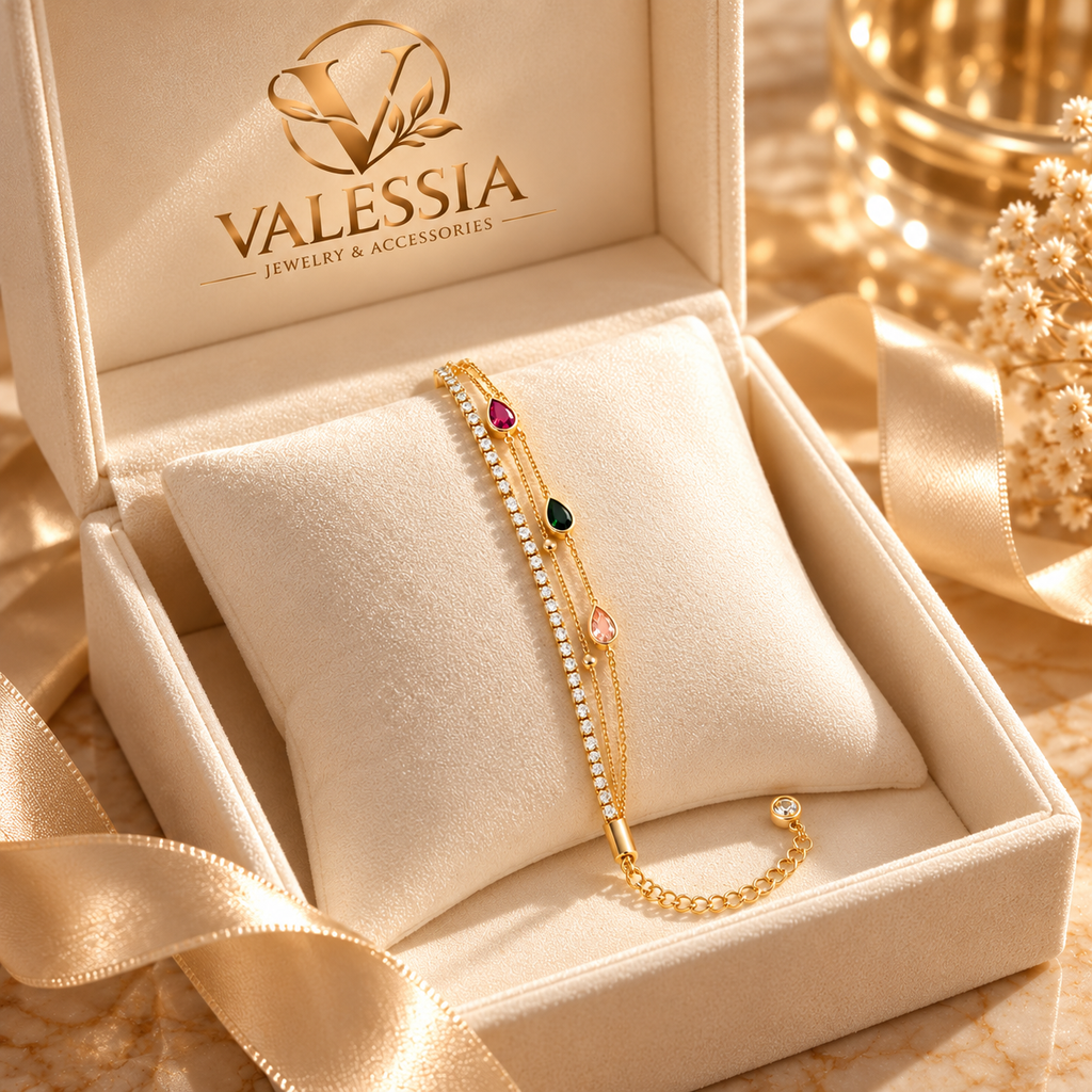 Gold and Silver-Tone Layered Chain Bracelet with Teardrop Stones